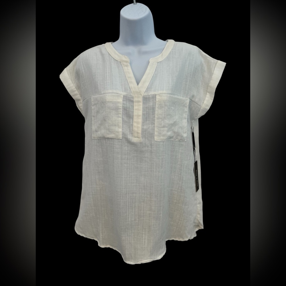🆕 NWT 🤍 DOE & RAE White Gauze V-Neck Top | Short Sleeve | Women’s Small